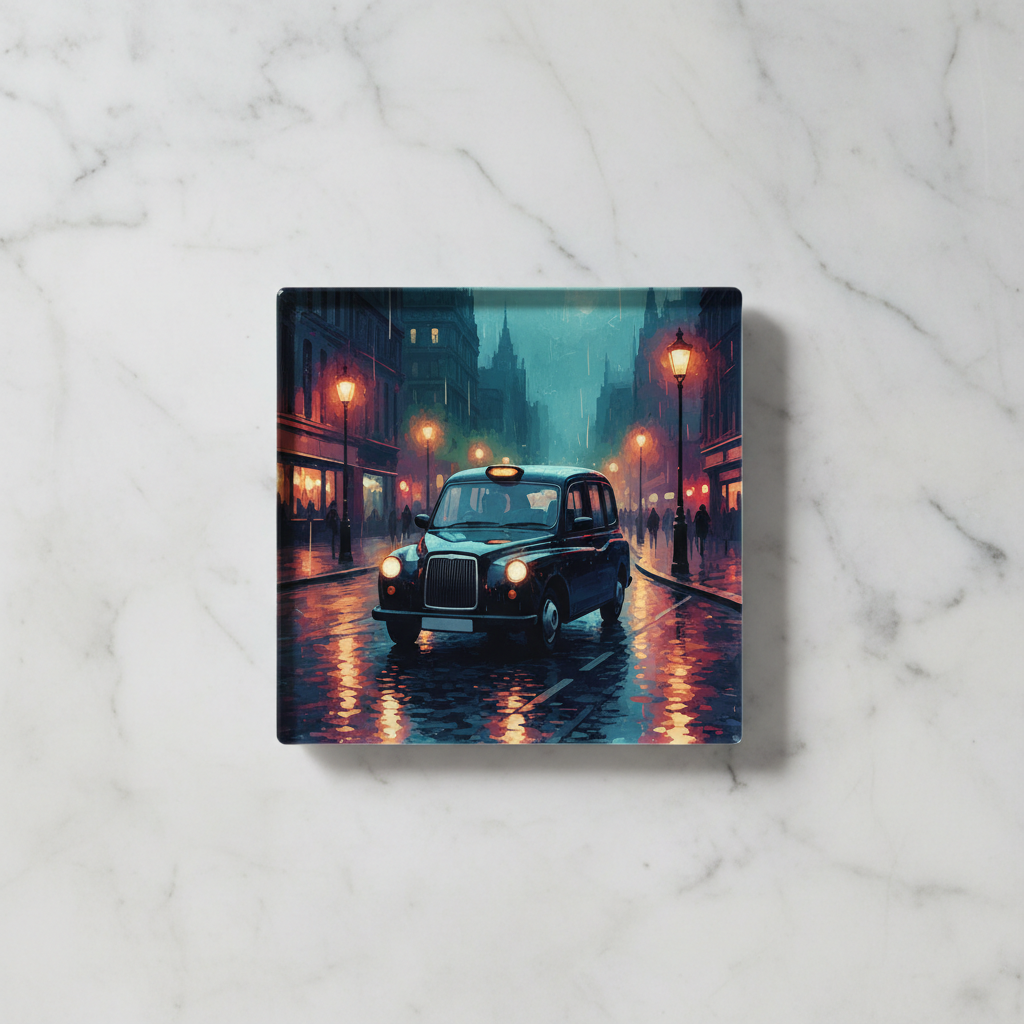 Black Cab at Night glass coaster