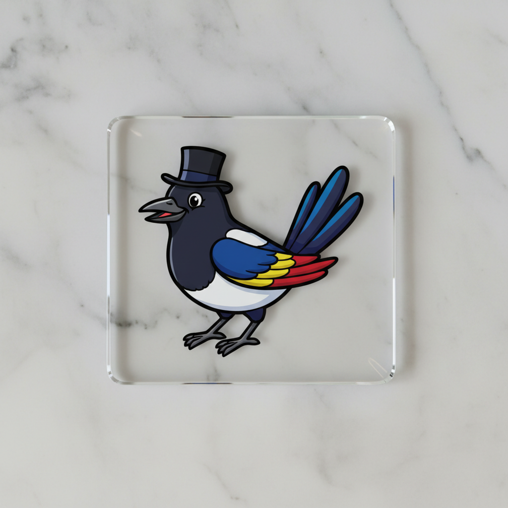 Magpie in a Top Hat glass coaster