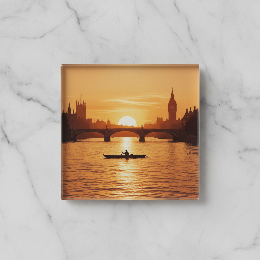 Thames Sunset glass coaster