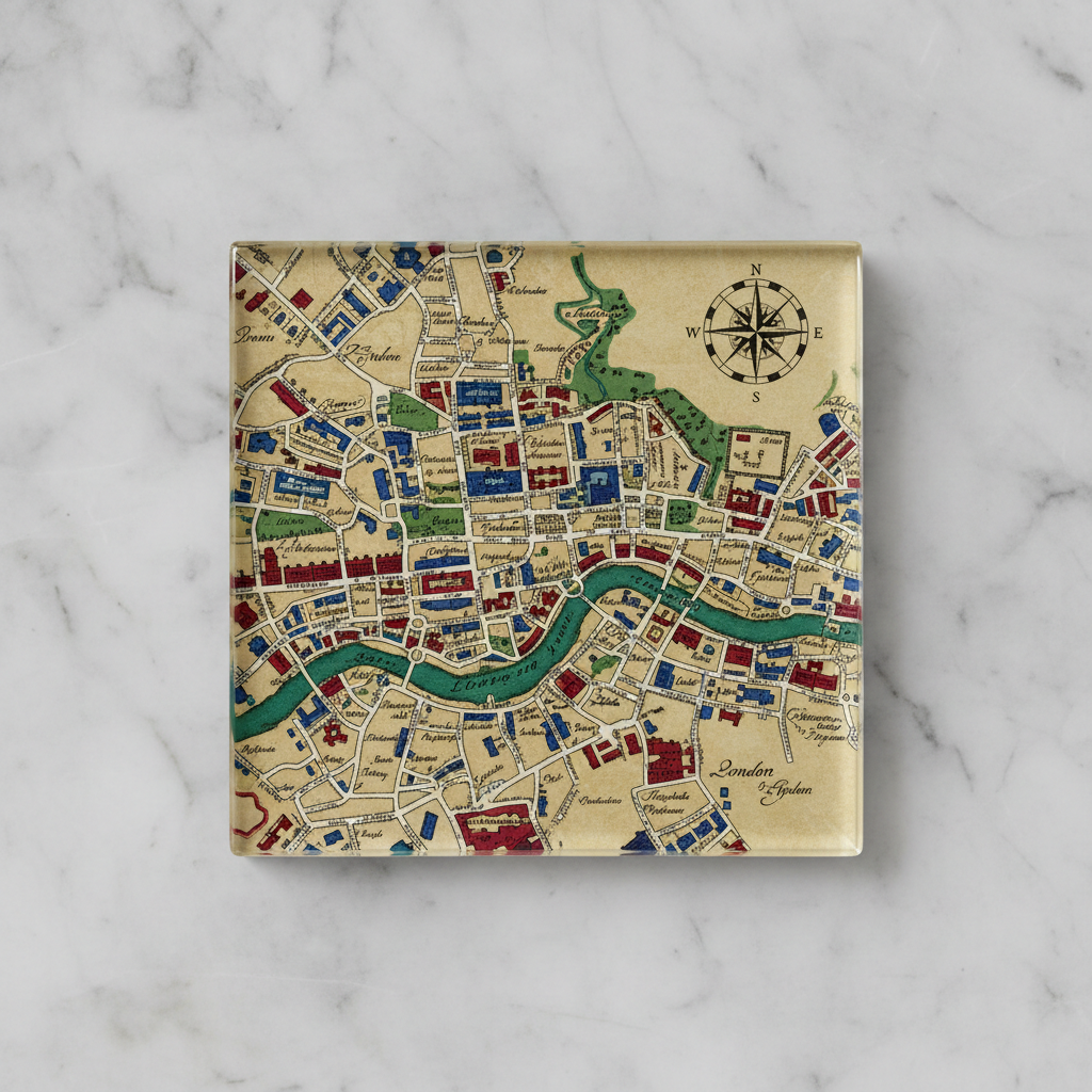 Vintage London Map glass coaster